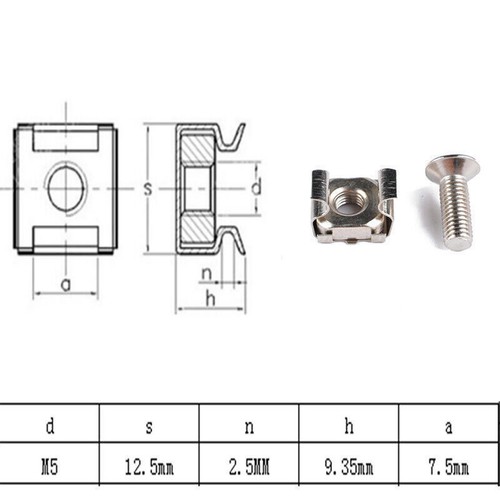 10Pcs Metal Nickel-Plated M5 Cage Nuts With Screws For Square Hole Racks Cabinet - Zdjęcie 11 z 12