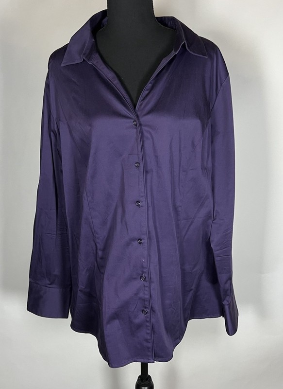 Lane Bryant Purple Collared Button Up Long Sleeve Shirt. Sz26