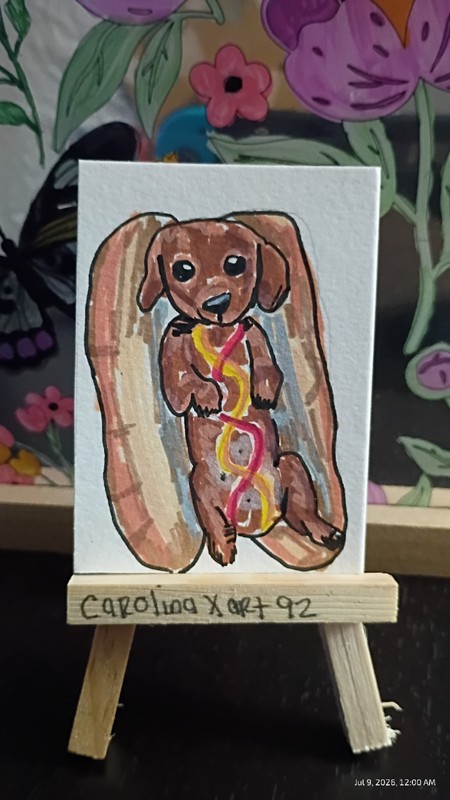 original ACEO acrylic Dog ketchup or mustard 