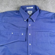 LL Bean Shirt Mens 18 - 35 Blue Wrinkle Resistant Oxford Button Down OCBD
