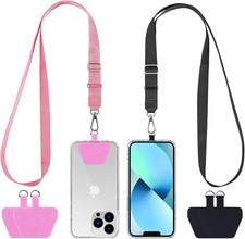 Universal Phone Lanyards 2x Adjustable Neck Strap Crossbody 4 Patches Black/Pink