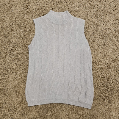 Amanda Smith Petites Womens Sz L Silver Metallic Mock Neck Sleeveless