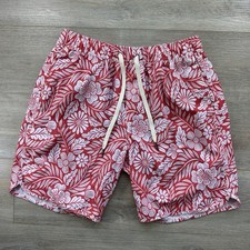 Fair Harbor Anchor Swim Trunks Shorts Men's Medium Red Hawaiian Floral Lined