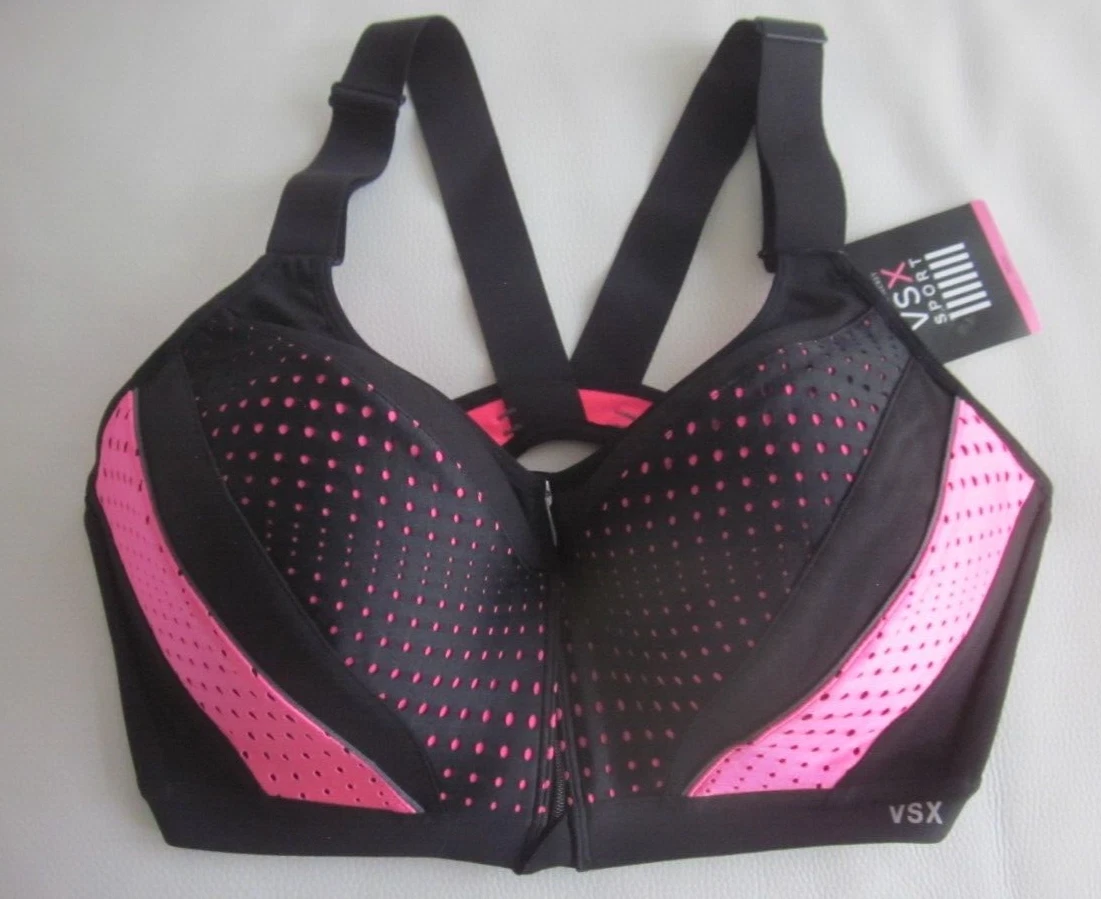 VICTORIA'S SECRET VSX Sports Bra Incredible Zipper Front Pink Black Mesh  36DD NW