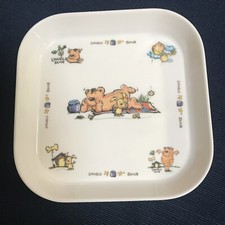 DOUBLE BEAR cartoon Melamine Baby/child's square 6 X 6 dish plate 1 inch deep