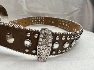 Nocona Cowgirl Western Brown/Rhinestone Horse Leather Belt  display picture 1