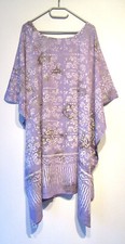 Kaftan Tunika lang BLAU GRAU Blumen  2XL 3XL 4XL 52 54 56 58 60 -C623-1