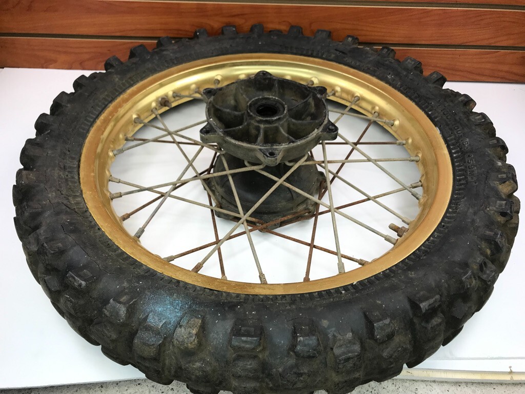 86 87 Yamaha YZ 125 YZ125 OEM Gold Rear Wheel Rim Hub Spokes