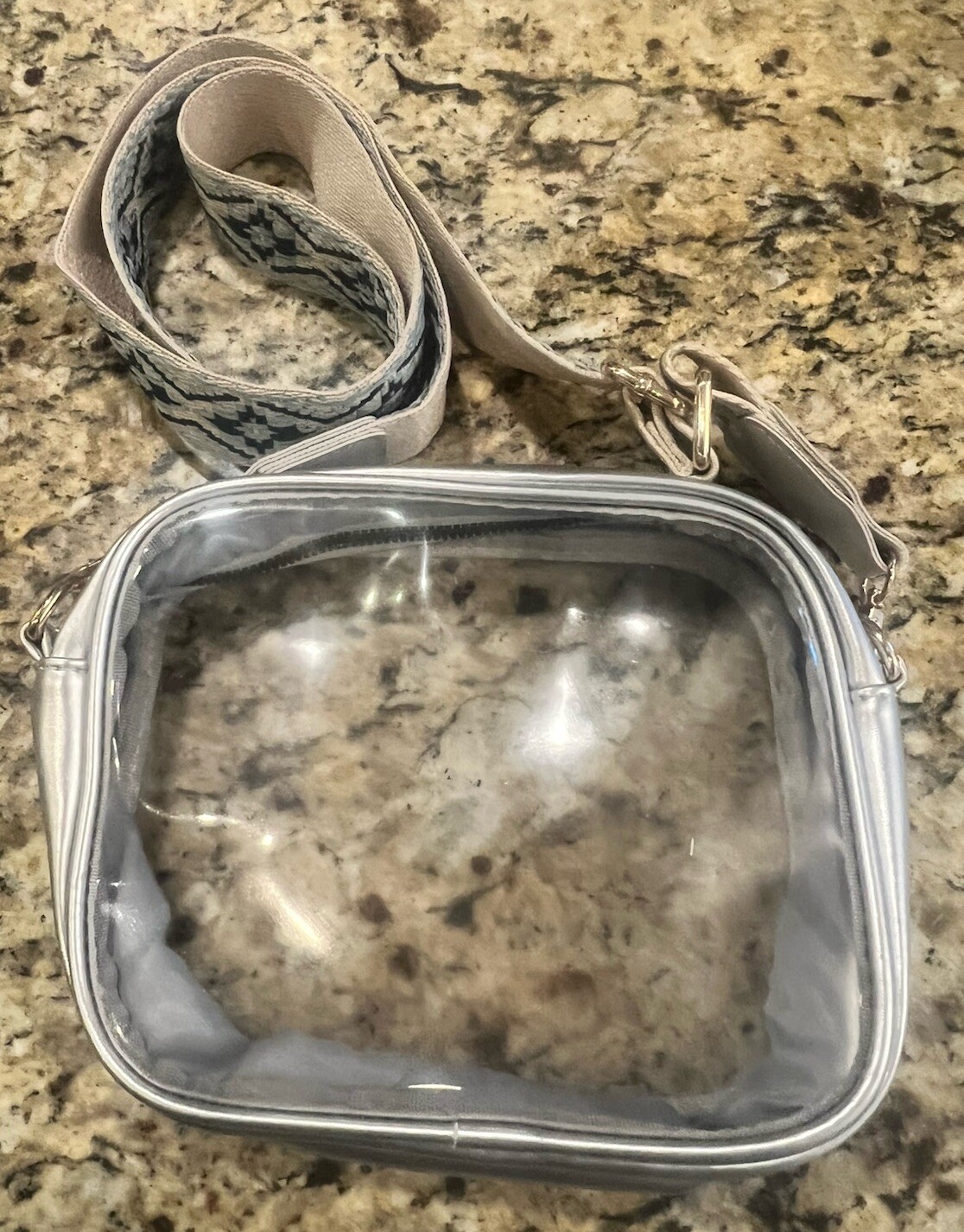 Waterproof Clear Woman’s Stadium/Concert Handbag With A Wide Blue Strap