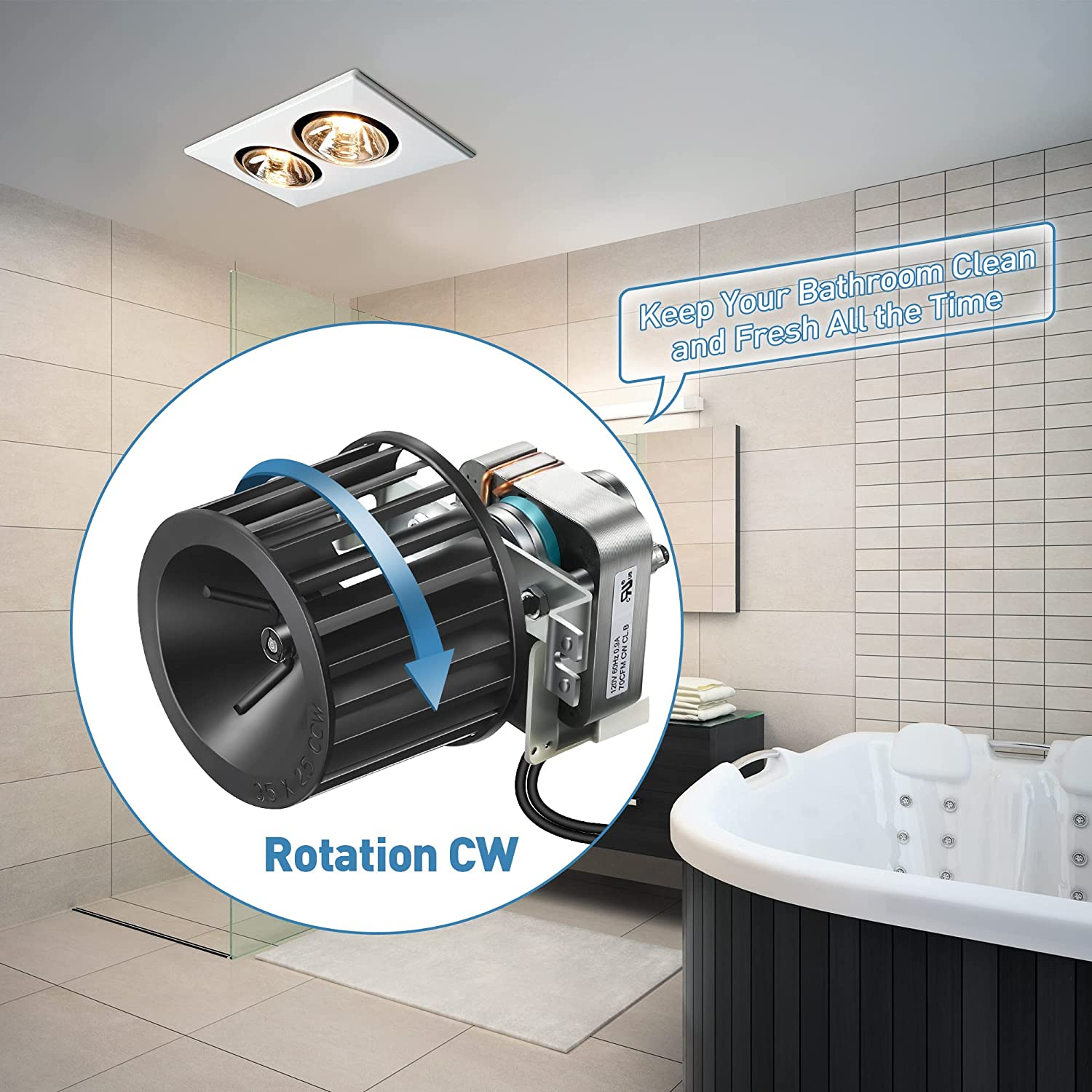 Bathroom Exhaust Fan Motor, S97009796 Fan Blower Assembly Compatible ...