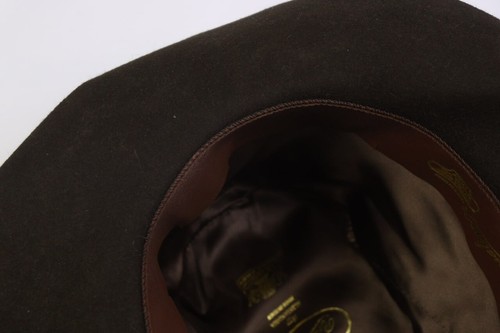 BORSALINO Fedora Hat Brown Solid Wool Casual Logo Feltro Rasato Size 7 1/4 - Picture 10 of 16