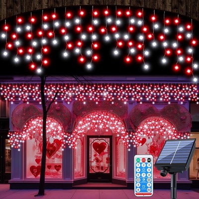 Elegant 65ft Solar Icicle Lights in Red and White - Ideal for Weddings & Parties