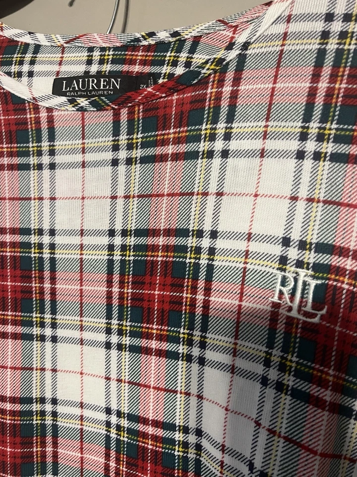 Conjunto de pijama de Navidad Ralph Lauren para mujer talla grande 2X rojo verde a cuadros nuevo con etiquetas $84 Foto 3 de 4