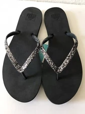 WOMEN'S REEF BLACK/SHADOW VERY SPARKLY STARGAZER FLIP FLOP SANDALS SIZE 10 NWT
