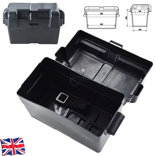 Large 110Ah Leisure Battery Box Enclosure Cover Strap Motorhome Caravan Campers