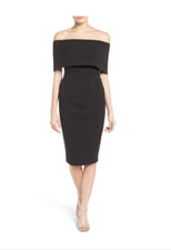 VINCE CAMUTO OFF THE SHOULDER POPOVER RUCHED BLACK DRESS sz 8
