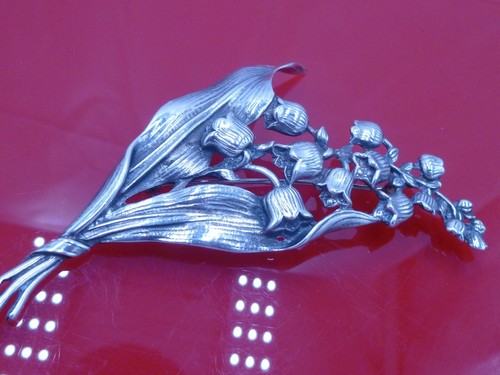 France Lilly Of The Valley Sterling Silver Large Brooch Pin Vintage 4" Wide - Picture 3 of 11