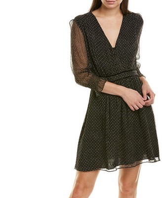 NEW Ba&Sh Black Silk Dolly Sheer Long Sleeve Dress Size US 8 A-Line
