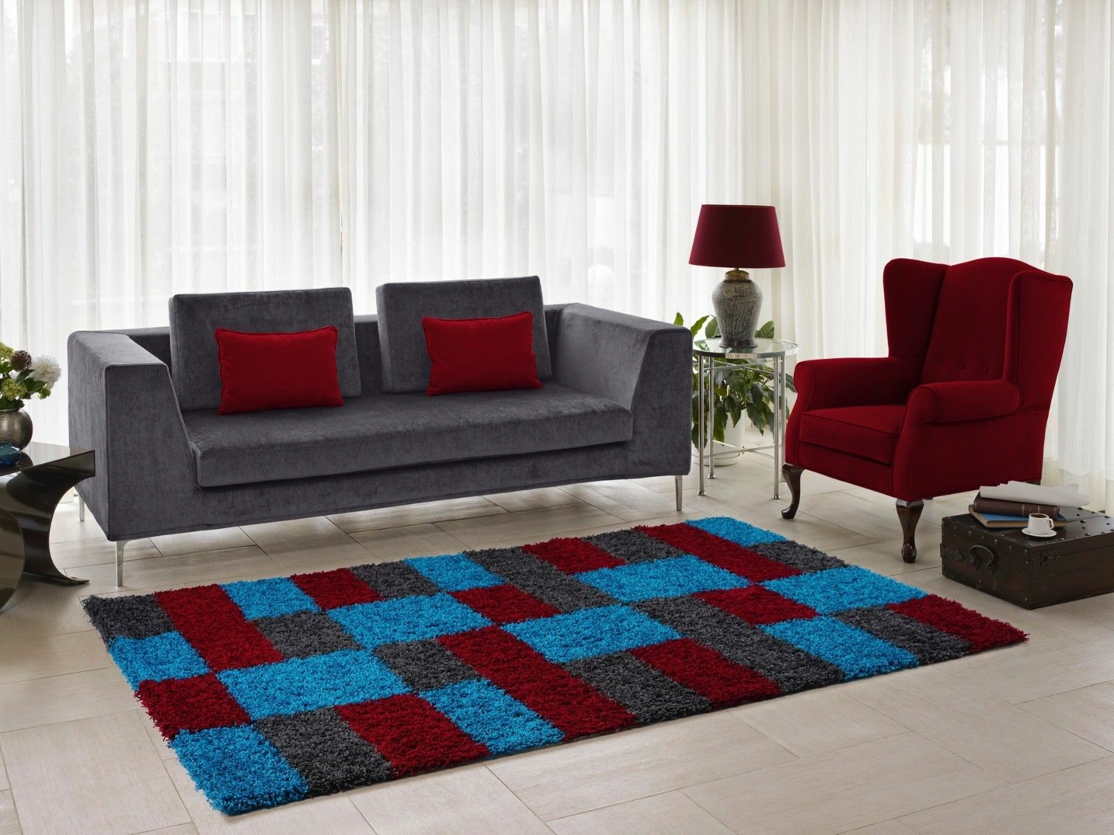 Modern Squared Rectangle Small Large 5cm Thick Living Room Area Shaggy ...