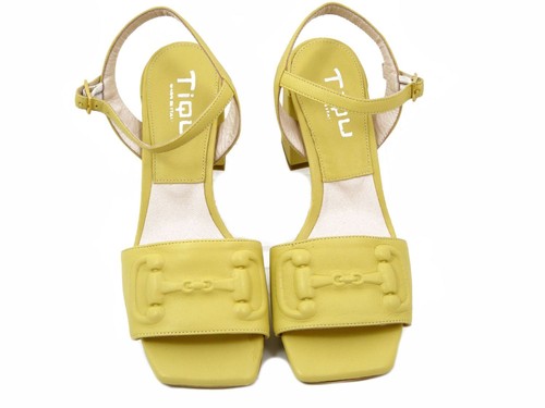 Sandali Donna in Pelle Nappa Giallo 37 Tacco Alto 7,5 cm Made in Italy - Foto 3 di 5