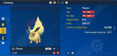 Pokemon Scarlet & Violet 6IV Shiny Flareon Max EVs