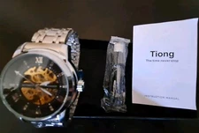 Men's Stainless Steel Silver Tone Skeleton Wrist Watch plus Deyros Watch 