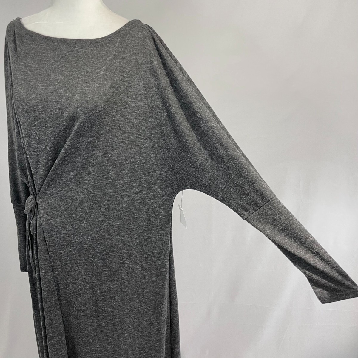 New Caslon Soft Knit Long Sleeve Side Tie Midi Dress Charcoal Grey Size  Medium | eBay