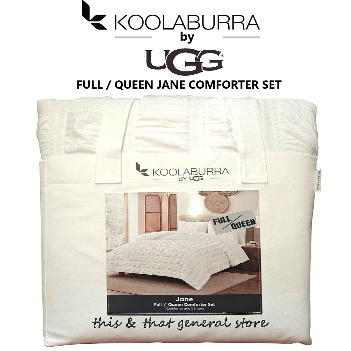 Koolaburra UGG® JANE Full/Queen BRIGHT WHITE Luxury Comforter Set +Pillow  Shams