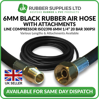 6mm 1/4'' schwarz Gummi Luftschlauch Leitung Kompressor Wasser ISO2398 mit Aufsätzen