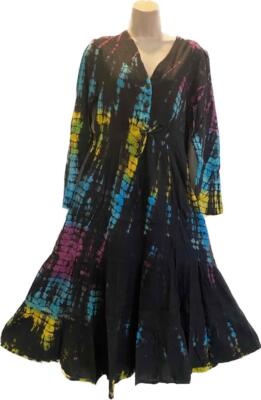 Sacred Threads Hippie Boho Gypsy Festival  Elastic Waist Tie Dye Dress 222664 SM