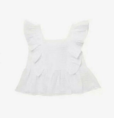 7 For All Mankind Girls White Ruffle Sleeve Top Square Neck Fresh XL GIRLS 