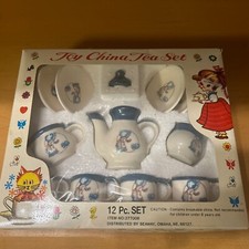 Summco Toy China Tea Set Girl Blue Bonnet And Dog Unused In Original Package