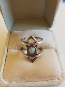 Authentic Women's White Gold Plated Lab Created Fire Opal Ring Size 5.5 (#8)
