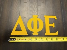 Delta Phi Epsilon 4" Greek Twill Sew On Letters Gold Adhesive Backing