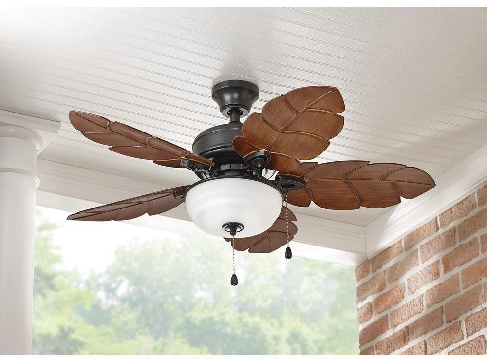 Tropical Style Indoor Outdoor Ceiling Fan 44 In Palm Leaf Blades Bowl Light Kit