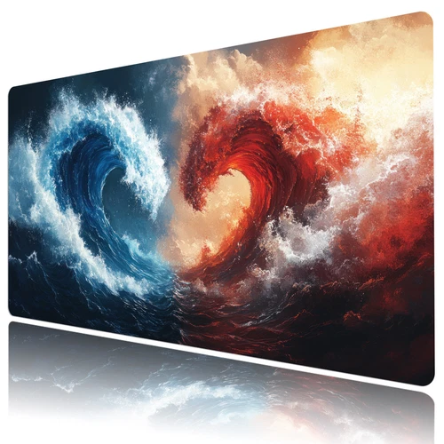 Blue Orange Flames Fantasy Mouse Desk Pad for Keyboard Desk Mat 31.5x15.7 inch