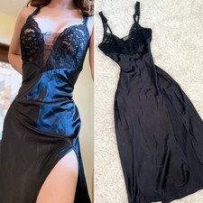 90s Victorias Secret Gold Label Slip Dress Night Gown Black Lace Vintage M 