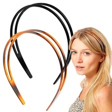 Dazzhues 2 Pieces Plastic Headbands for Women Non-Slip Double Row Teeth Comb Hea