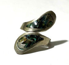 Vintage Alpaca Silver  Abalone Inlay Wrap Around Ring, Size 7.5 - Adjustable.
