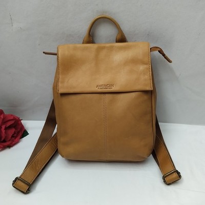 American Leather Co Tan Leather Top Handle Flap Closure Backpack