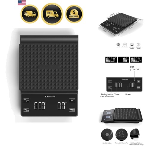 KitchenTour Coffee Scale with Timer 3kg/0.1g High Precision Pour Over Drip Es...