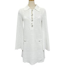 CHANEL P76856K11051 CC Mark Clover Lace Skirt apparel Dress cotton White Unused