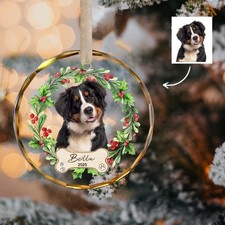 Bernese Mountain Dog Ornament with Photo, Dog Gifts For Women, Glass Christmas