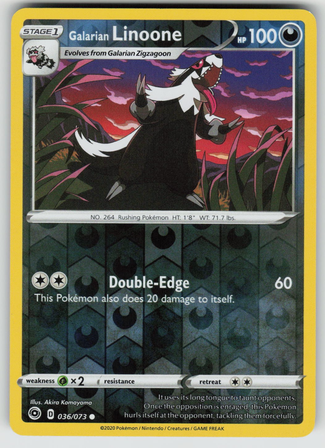 Galarian Linoone 036/073 Common Champion's Path Pokemon Reverse Holo Near Mint