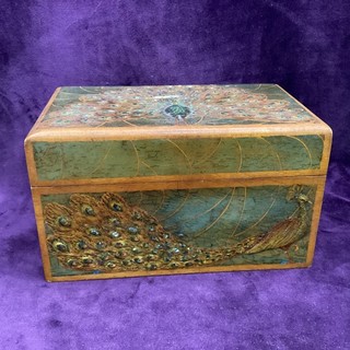 Hand Painted Wooden Peacock Box Margaret Smith 1926 Jesso MO#8754