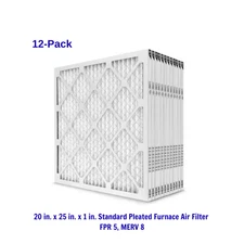 20 x 25 x 1 Standard Pleated Air Filter FPR 5, 12-Pack, Air Filters Replacement