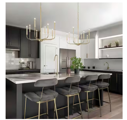 LNC Modern Gold Candlestick Island Chandelier Transitional 8-Light Pale Brass