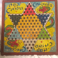 Vintage  Chinese Checkers Wooden Board Game w...