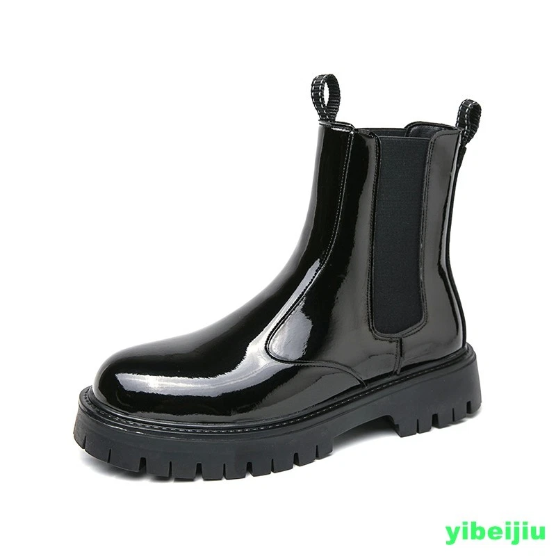 Hombres Chelsea Botines Cuero Brillante Vestido Formal Alto Zapatos Western 2025 Foto 2 de 4