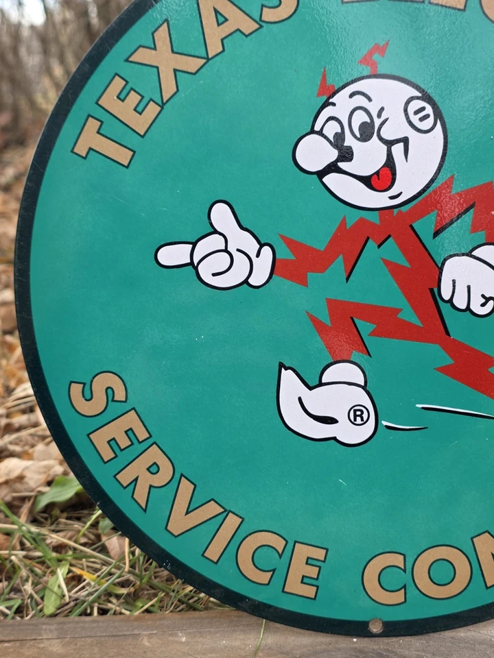 VINTAGE TEXAS ELECTRIC SERVICE COMPANY PORCELAIN SIGN 12" - Image 3 of 4